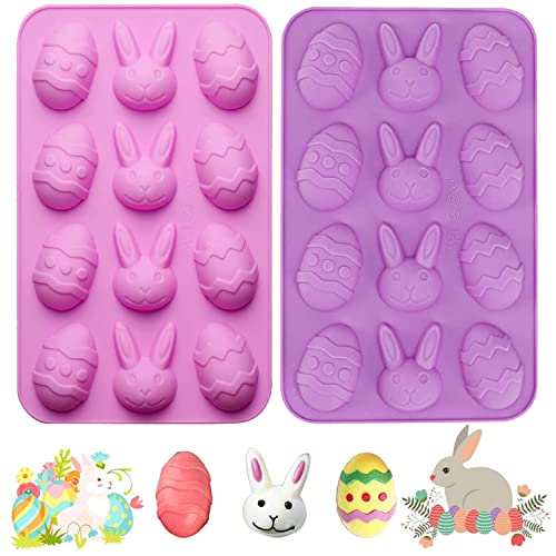 Omdbagd FHTD-2 Pack Easter Egg And Bunny Silicone Molds For Chocolate, 3D Rabbit Egg Silicone Candy Molds Easter Cookie Baking Mould Tray For Ice Cube cover