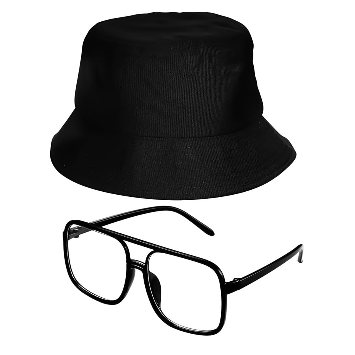 Hsthe Sea 6PCS Hip Hop Fancy Dress Accessories Rapper Costume Set Gold Necklace Ring Fisherman's Hat Glasses Set for Hippie Glasses Disco Theme Party - Image 4