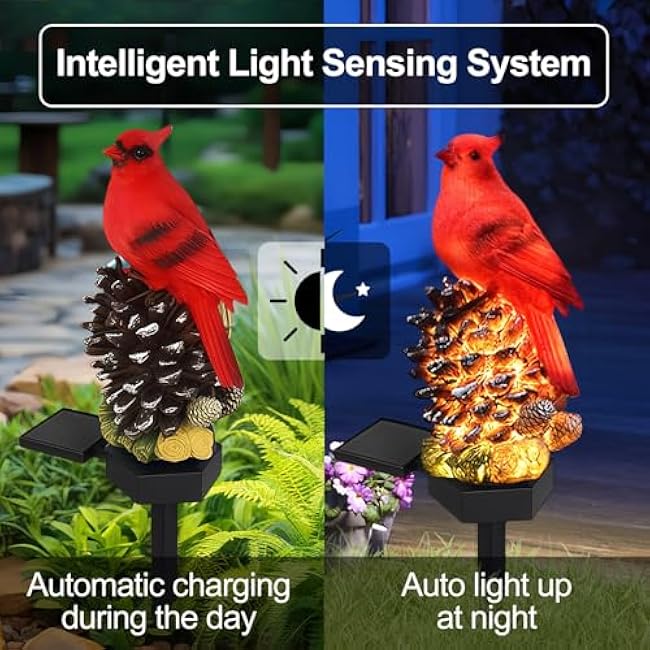 ACJRYO Solar Cardinal Bird Statue Lights Outdoor Waterproof - Garden Pathway Decor, Auto On/Off, 6H Warm Light, Resin Figurine Gift for Patio Yard Porch ?