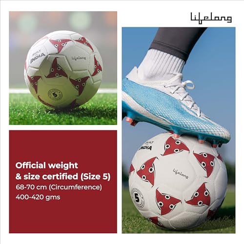 Image of Lifelong Rubber Professional Football | Durable Rubberised Molded Soccer Ball for Hard Ground, Grass & Turf | 32 Panel for Training | for Men & Women (Size-5, White)