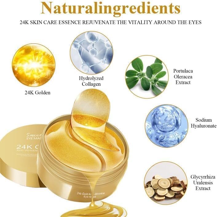 MIRARIYA 24k Gold Under Eye Patches - 60 Pcs Eye Mask Pure Gold Anti-Aging Collagen Hyaluronic Acid Under Eye Mask for Removing Dark Circles, Puffiness & Wrinkles Refresh Your Skin (Golden Colour) 1
