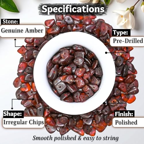 Image of Certified Amber Crystal Raw Chips - Pre Drilled Crystal Stones for Pooja Supplies Vastu Crystal Grids, Meditation, and Healing Practices - Chakra Balancing and Protection Stone