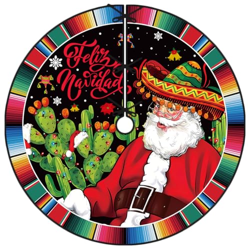 Mexican Christmas Tree Skirt 48 Inch Feliz Navidad Tree Collar Feliz Navidad Tree Decor Mexican New Year Xmas Decor Christmas Decorations for Home Party
