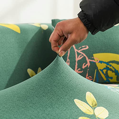 Funda de sofa de poliester elastica de 2 plazas con estampado verde KnSam 3