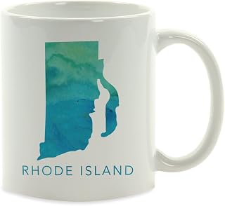 Andaz Press 11oz. US State Coffee Mug Gift, Aqua Blue Watercolor, Rhode Island, 1-Pack