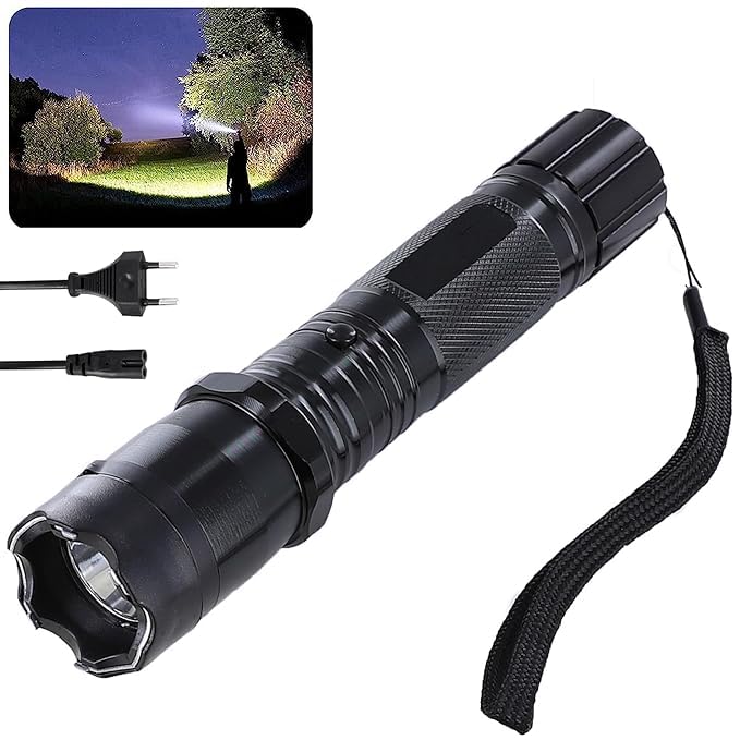 WBD Portable Rechargeable Torch LED Flashlight for Emergency use, 2 in 1 Handheld Tactical Torch Light for Car, Camping, Outdoor,Indoor - Super Bright Flashlights Long Distance Beam Range
