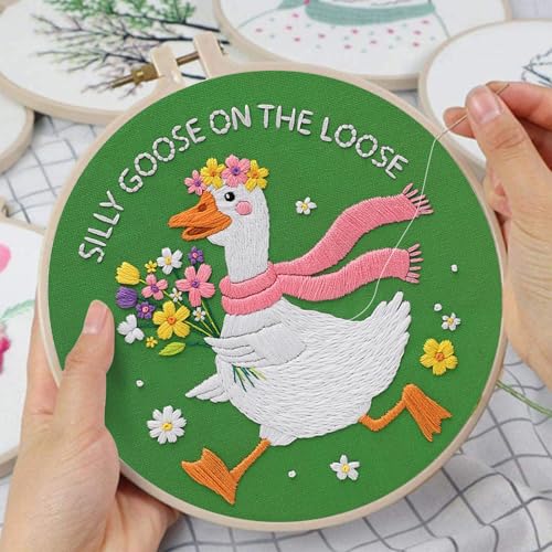 Image of Louise Maelys Silly Goose Embroidery Kit for Beginners, Floral DIY Craft