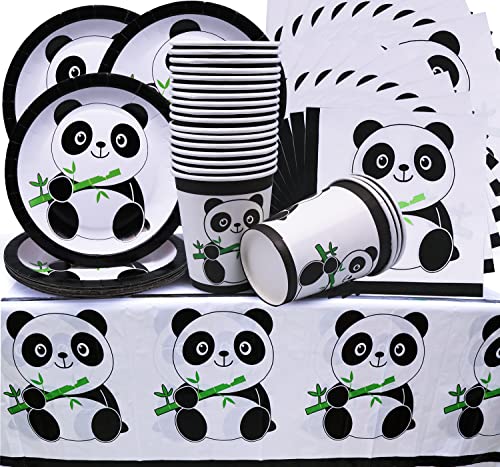 Doyomtoy 61 unidade Louça de festa Panda, decoração de aniversário Panda, pratos Panda, copos Panda, guardanapos Panda, toalha de mesa Panda, para festa de aniversário com tema panda para meninos e