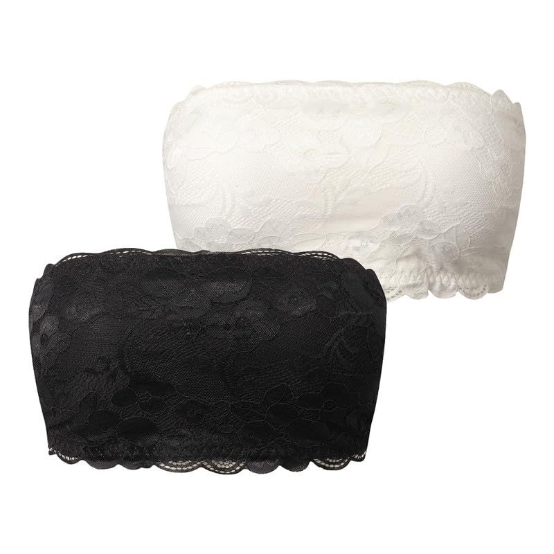 Jiuday Trägerloser BH Spitze Bandeau Damen ohne Träger Strapless Bra ohne Bügel für Kleine Brüste Gepolstert Bequem Sommer Bandeau Top mit Transparenten Träger