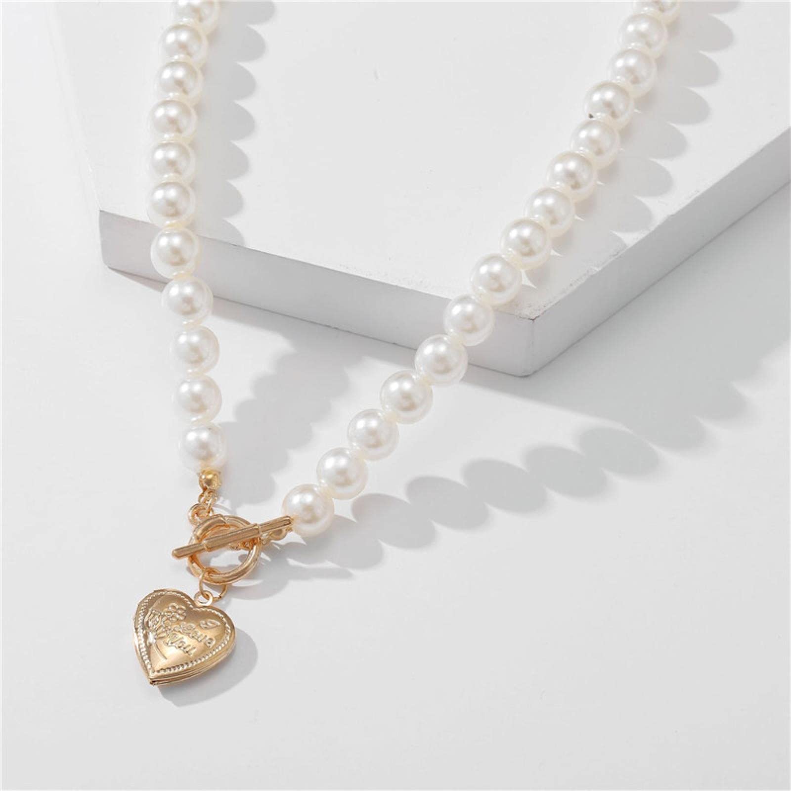 Nieuwe vintage bruiloft parel choker ketting voor vrouwen geometrische hart hanger kettingen sieraden-43311