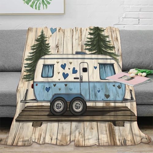 Couverture moelleuse microfibre légère imprimé 3D retro trailer