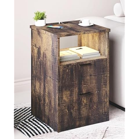 MIRROTOWEL Nightstand, 2 Drawers，with Drawer and Storage Shelf, Bedside Table End Table, Modern Night Stand for Bedroom, Home Office(Retro Color) Cover