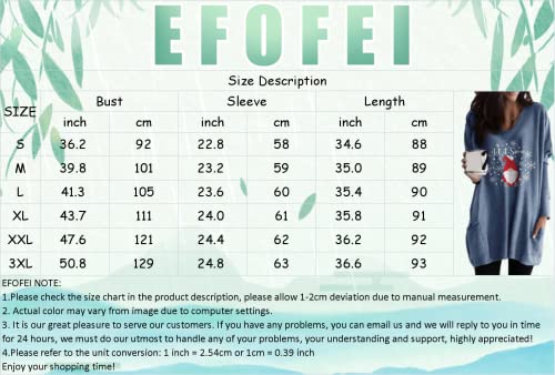 EFOFEI Damen Lässige Tops Mit Taschen Vielseitiges Bequemes Unterhemd Winter Langarm Pullover Elch Grau 3XL
