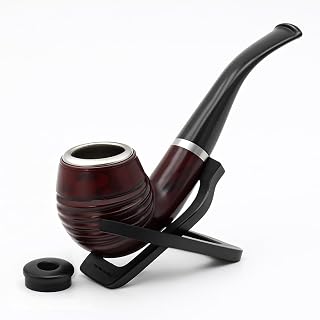 Premium Tobacco Pipe – Dual Use Bent Smoking Pipe with Metal Bowl & Red Marble Finish – Resin Pipe for Cigarettes or Loose Tobacco – Portable, Durable & Heat Resistant Design