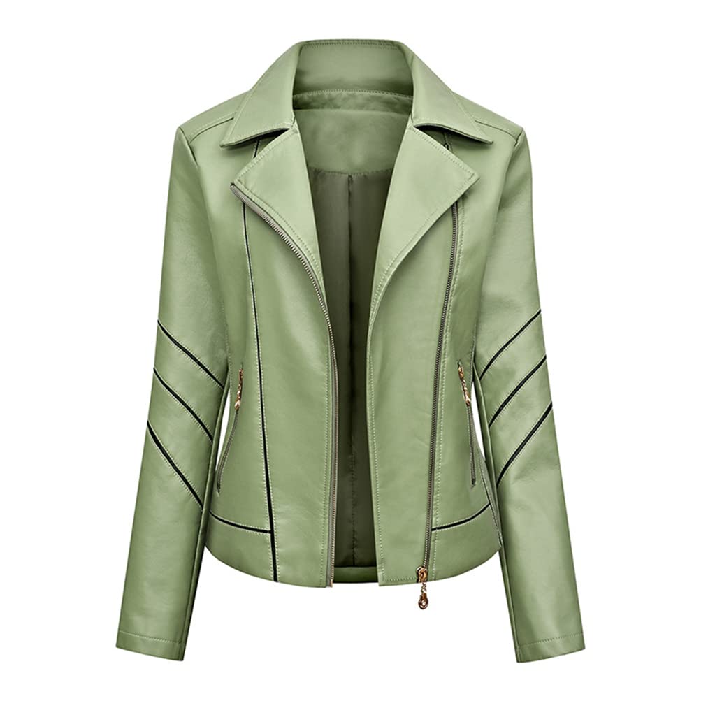 JMKEY Veste de moto pour femme en cuir synthétique avec col cranté et revers, style 2, L