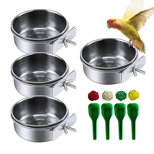 kathson Stainless Steel Bowls for Birds,4 Pcs Parrot Feeder Dish Cups,Bird Cage Water Food Bowl Coop Cup with Clamp Holder for Parrots Cockatiel Budgies Parakeet Lovebird(S) - image 8