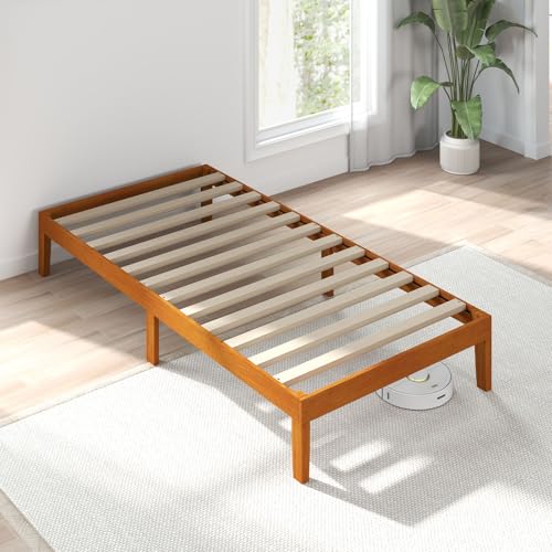 Sweetcrispy Solid Wood Bed Frame, Twin Size Bed Base with Wood Slat Support, Sturdy, Stylish...