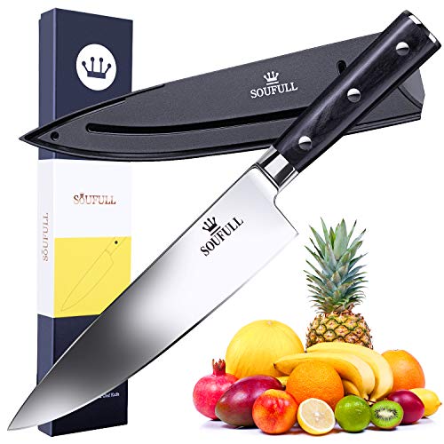 Soufull Professional Chef Knife, 8 Inch Meat Cutting Pro Kitchen Knife with High Carbon Stainless Steel Ergonomic Handle Chef Knife for Kitchen and Restaurant