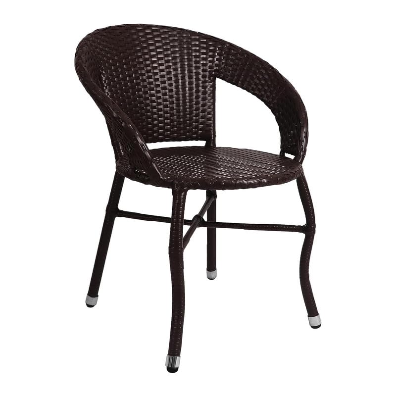Image of Amazon Brand - Solimo Rattan Wicker 4 Seater Patio Seating Set | 4 Chair and 1 Square Glass Topped Table Set | Coffee Table Furniture for Balcony, Garden, Terrace, Indoor, Outdoor Use (Dark Brown)