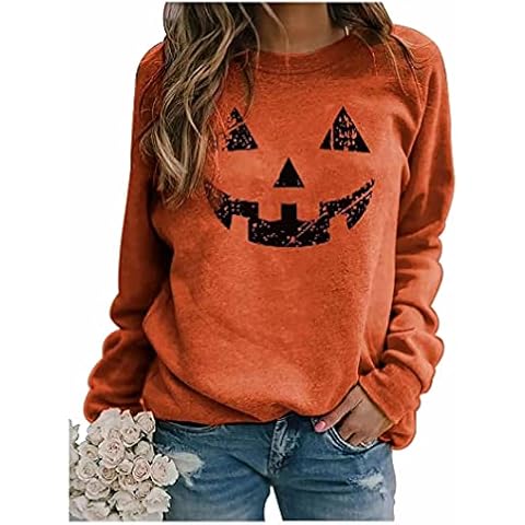 Halloween Pumpkin Face Bat Pocket Sweatshirt Women Spider Printed Pullover Top, Orange2, S Cover