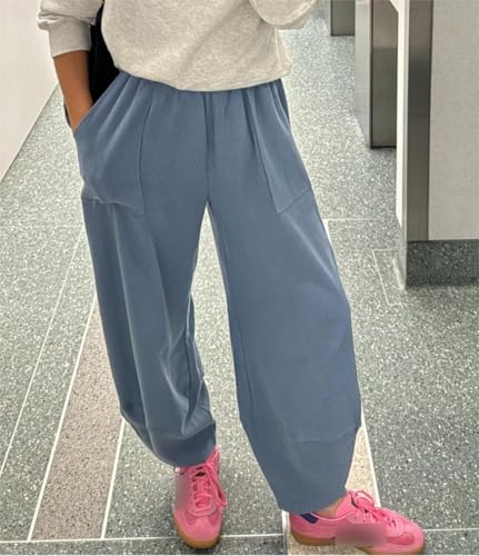 Women's Casual Baggy Pants Elastic Waisted Wide Leg Sweatpant Palazzo Harem Pants with Pockets4