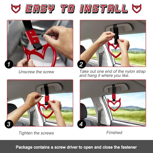 Image of 4 Pieces Heart Handle Keychains Car Accessory Heart Hand Strap Drift Charm for Car Interior Exterior Decoration(Red,Devil)