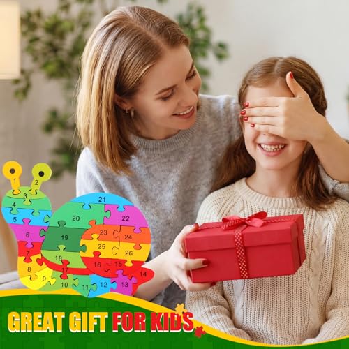 Image of Yunsailing 4 Pcs Alphabet Jigsaw Puzzle Wooden Blocks Toys Alphabet Educational Toddler Puzzle Toys for Preschool Learning Party Favor Gift Learning(Snake, Snail, Duck, Dog)