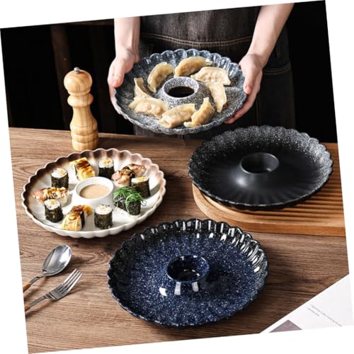 Plato de cerámica azul redondo para sushi y acompañamientos miniatura 4