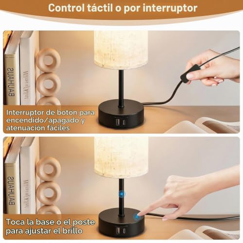 Lámpara de mesa táctil regulable con puertos USB-A y C para cargar tu móvil cómodamente 5
