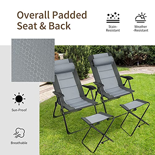 Giantex Set Of 2 Patio Dining Chairs With Footstools, Folding Recliner Chairs With 7-Position Adjustable Backrest, Headrest, Mesh Bag, Outdoor Portable Lounge Chairs For Poolside Backyard, Grey #TOP4