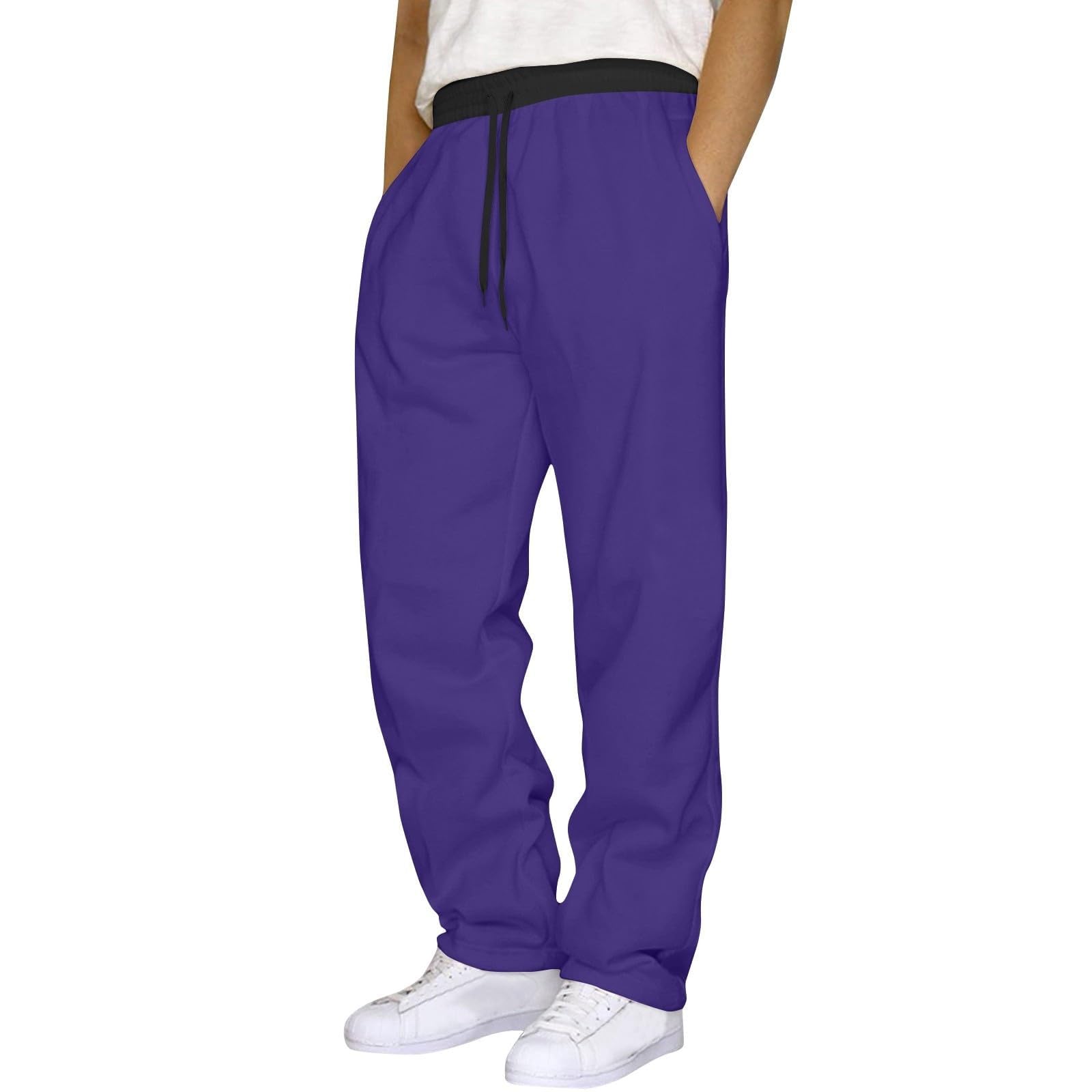 Pantalones de chándal para hombre, 3 piezas, cintura elástica, pantalones de chándal de color de contraste, rectos, relajados, fáciles de cuidar, resistentes al viento, duraderos, pantalones