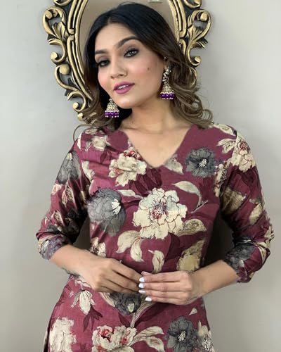 Image of GoSriKi Women's Cotton Blend Printed Kurta with Pant
