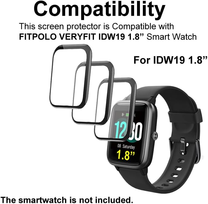 Compatible with Fitpolo VERYFIT IDW19 1.85” Smartwatch, 3D Screen Protectors, 3 Piece, Full Coverage, Anti-shatter, 3DFPIDW19P75 image 4