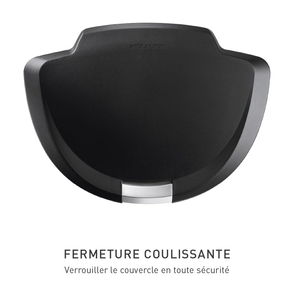 simplehuman CW1355 poubelle demi-lune à pédale, poubelle de cuisine, plastique noir, 50 litres