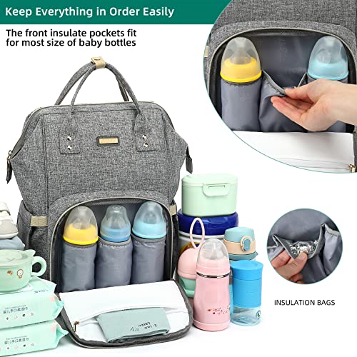Image of GAIVP Diaper Bag Backpack, Diaper Bags for Baby Girls Boys, Baby Bags for Moms Dads, Nappy Changing Bag with Insulated Pockets,Multi-functional Waterproof Backpack with Stroller straps - Grey
