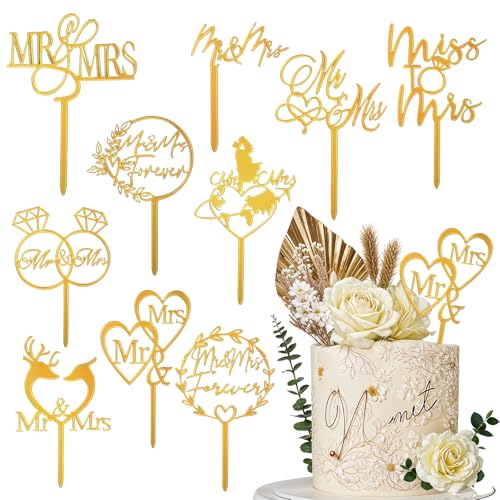Yuanchu 10 Stück Hochzeit Torten Topper Set,9 Stile Mr and Mrs Cake Topper Acryl Tortendeko Hochzeit Gold Hochzeitstorte Deko Glitter Hochzeit Tortenstecker für Hochzeit Engagement Hochzeitsfeier Yuanchu 10 Stück Hochzeit Torten Topper Set,9 Stile Mr and Mrs Cake Topper Acryl Tortendeko Hochzeit Gold Hochzeitstorte Deko Glitter Hochzeit Tortenstecker für Hochzeit Engagement Hochzeitsfeier