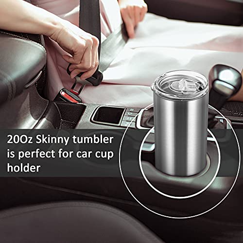 20 Oz Skinny Travel Tumblers, 8 Pack Stainless Steel Skinny Tumblers With Lid Straw, Double Wall Insulated Tumblers, Slim Water Tumbler Cup, Vacuum Tumbler Travel Mug For Coffee Water Tea, Silver #TOP4