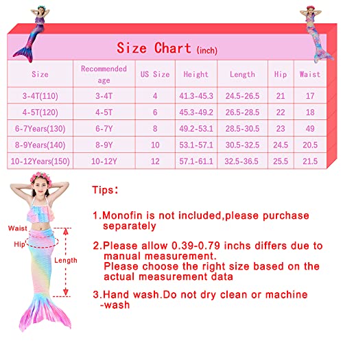 zocapuy Mermaid Tails Swimsuit for Girls and Kids Princess Cosplay Swimming Costume Bathing Suit Bik