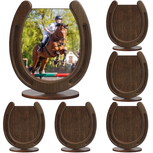 Bucherry 6 Pcs Horseshoe Wooden Photo Frame Horses Table Centerpieces for Rustic Wood Frame Gifts for Horse Owners Lover Birthday Supplies