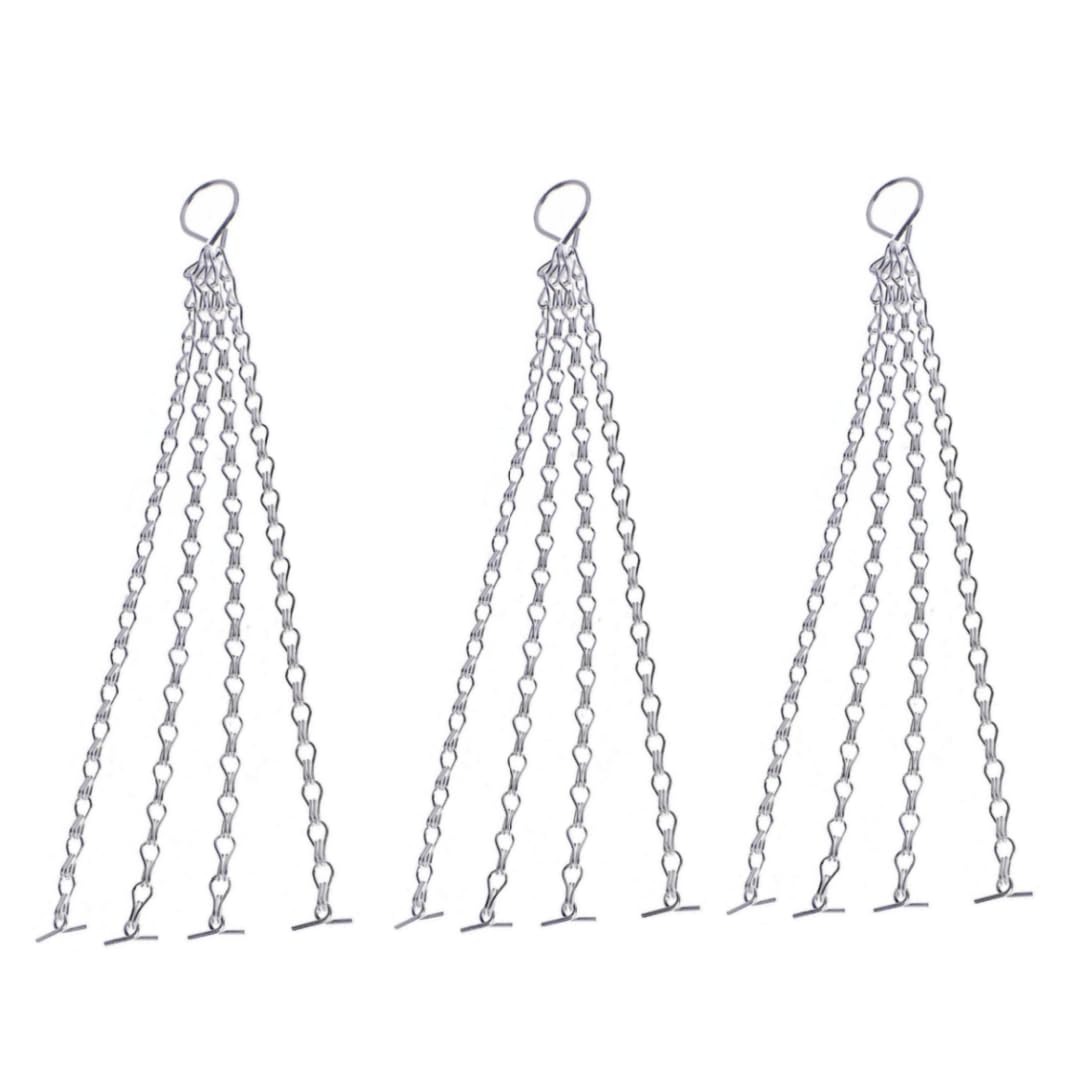 FS-PINGXIANG 3pcs Hanging Basket Chains - 17" (36cm) Hooks Flower Pot Chain Replacement Plant Hangers 4 Strand Easy Fill Spare for Bird Feeders, Planters and Lanterns, Silver