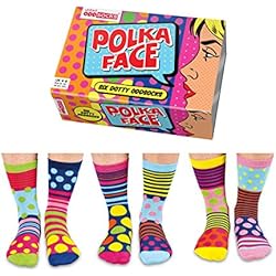 Tobilleras Agatha United Oddsocks - Caja De Regalo 6 x Calcetínes Coloridos (Polka Face) Para Mujeres EU 37-42