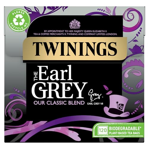 Twinings Earl Grey Tea | Full & Fragrant Earl Grey Tea Bags | Bergamot & Lemon Flavoured Black Tea Blend | Large Pack 120 Biodegradable Tea Bags