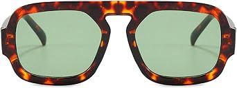 Trendy Hexagon Aviator Sunglasses for Women Men 70s Retro Square Flat Top Geometric Sun Glasses Shades