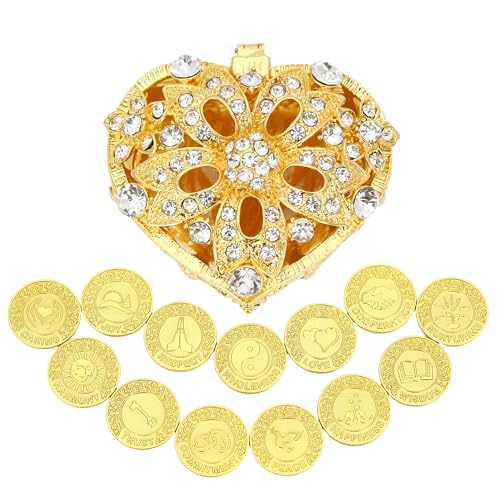 TINGKU English Arras para Boda Catolica, 13 Gold Coins Heart Box 5D
