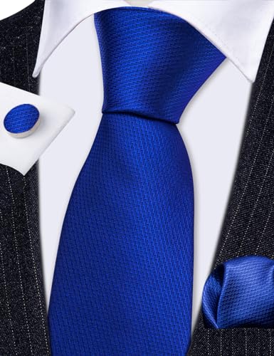 Image of Barry.Wang Plain Men Silk Ties Extra Long Satin Necktie for Wedding Business Handkerchief Cufflinks Set Solid Colors