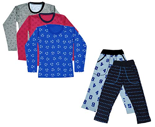 Image of IndiWeaves Girls Combo Pack of Fleece Warm T-Shirt and Cotton Printed Lower for Winters (Multi,11-12 Years) Pack of 5 Multicolour