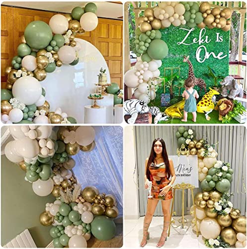 Image of Sage Green Retro Balloon Arch Kit for Birthday, Baby Shower, Welcome Baby & Anniversary Decorations | Boys, Girls, Men, Women Theme Party Decor (Sage Green Balloon Arch Garland -61 pcs)