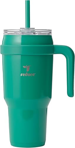 REDUCE Vaso térmico de acero inoxidable de 40 onzas con asa - Taza de viaje con aislamiento al vacío de doble pared, tapa a prueba de sudor y pajita
