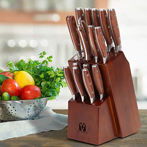 Knives Set for Kitchen, Vestaware 16-Piece Knives Set with Block Wooden, German Stainless Steel Forged Chef Knife Set Professional, Knife Block Set