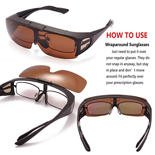Bestum Driving Glasses Wraparounds Polarized Fitover Sunglasses (Matte Black, Brown) #TOP5